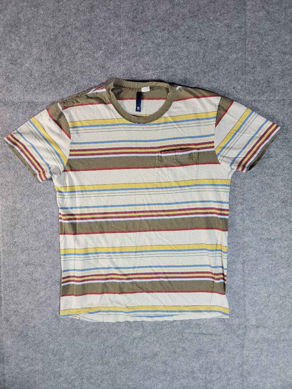 H&M Y2K-Aesthetic Skater Grunge Earth Tone Striped Pocket T-Shirt Men's Small